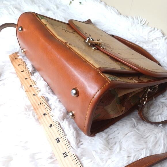 Vintage World Map Leather Hand Bag With Shoulder Strap Top Handle Crossbody - Picture 10 of 10